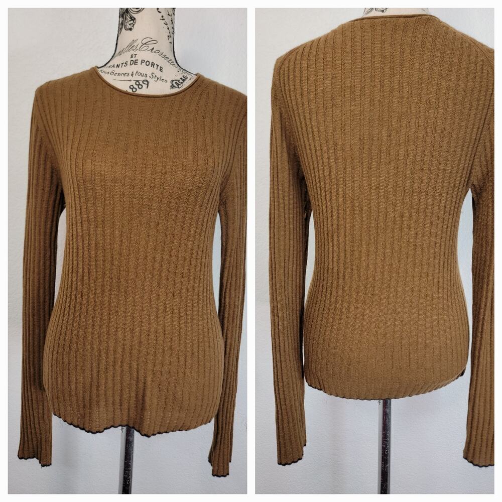 Vince. Sweater Womens Medium 100% Cashmere Ribbed Fitted Long Sleeve Brown